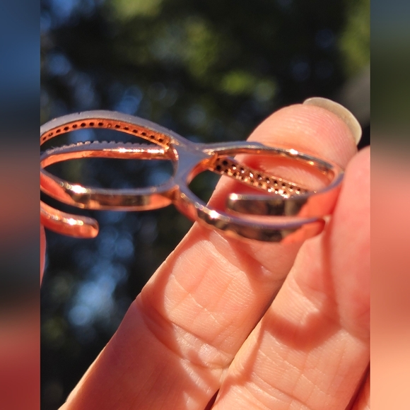 Black Onyx Dual Finger Cuff Sterling Rosegold Ring Sz8 Adjustable - Picture 9 of 10